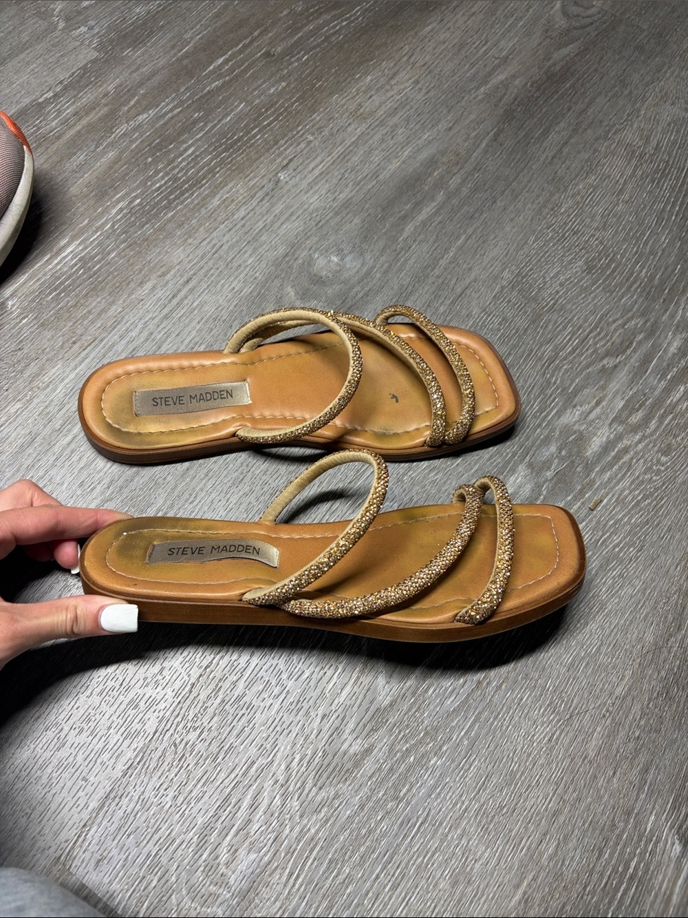 Steve Madden Gold Braided Strap Slide Sandals - Gold 7